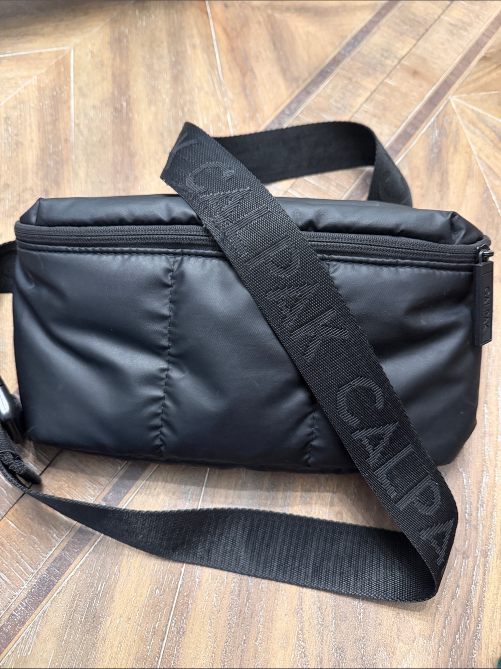 Calpak Black Padded Crossbody with Logo Strap